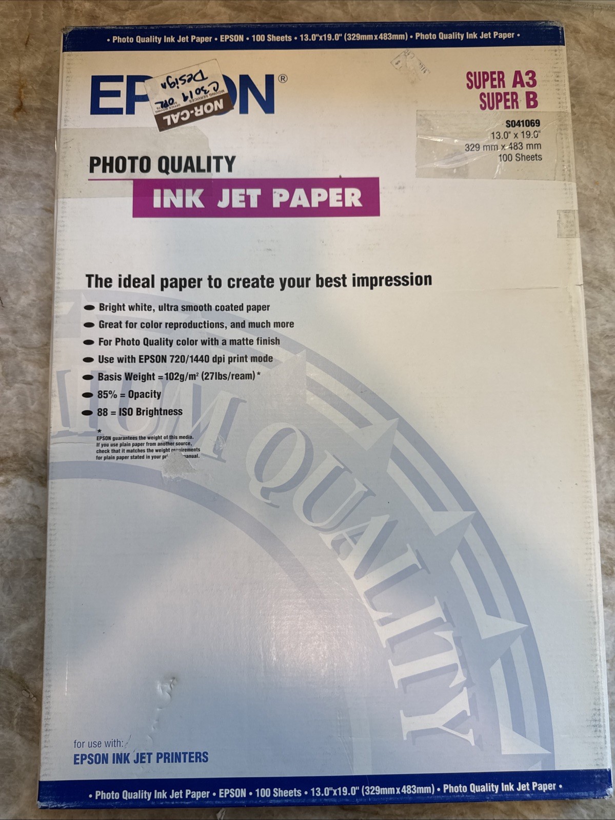 NEW Epson 13” x 19” 100 Sheets Matte Presentation Inkjet Photo Paper C13S041069 