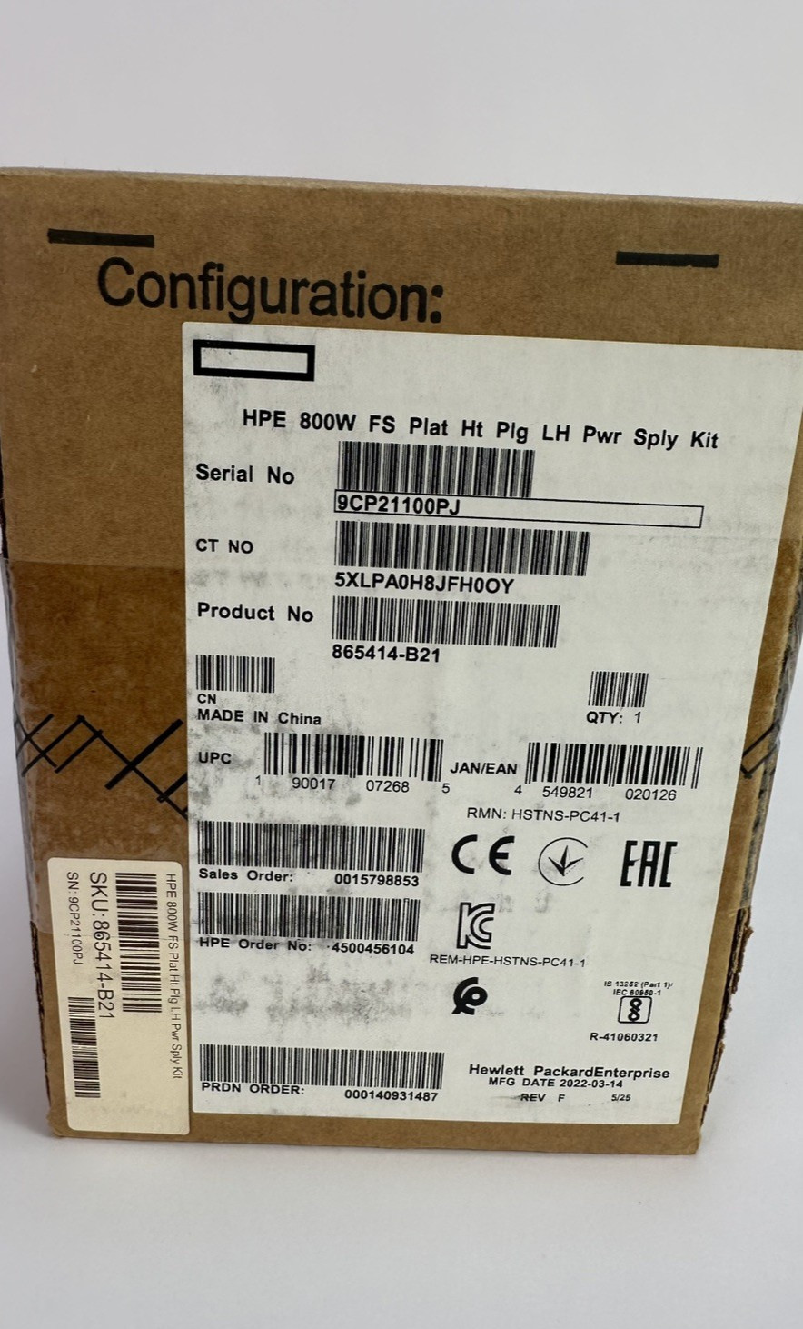 New Sealed HPE Gen10 800W Flex Slot Platinum Power Supply 100V-240V AC G10 PSU