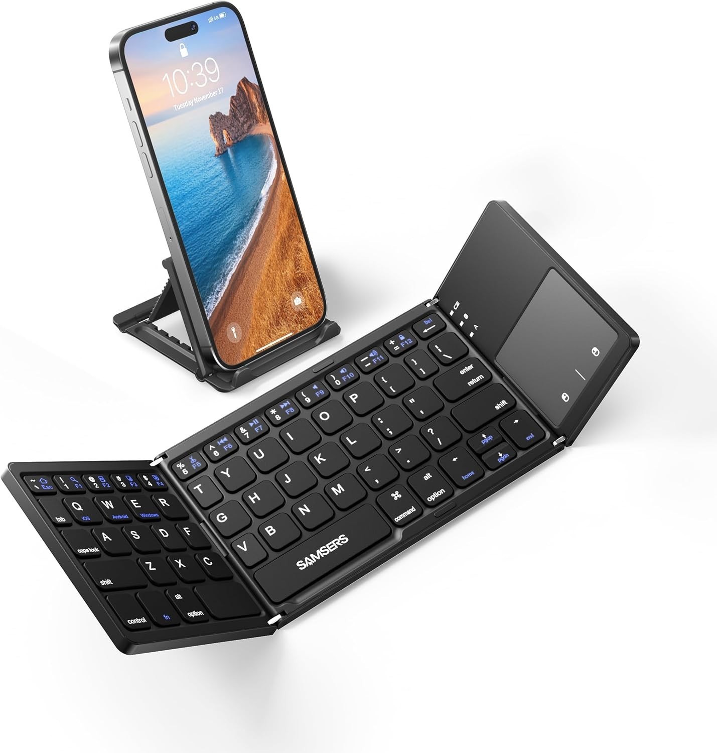 Samsers Foldable Bluetooth Keyboard with Touchpad & Holder, Rechargeable