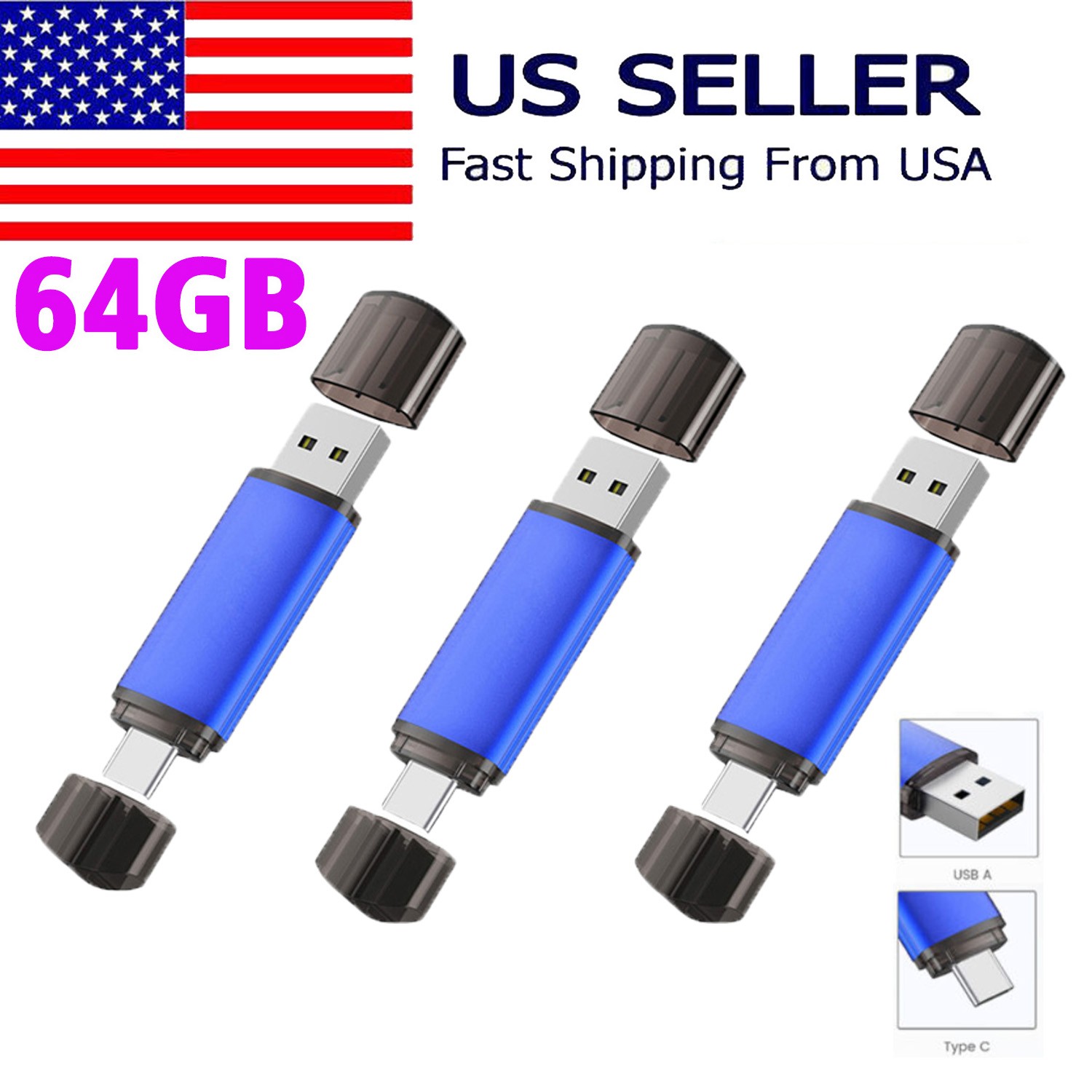 3PCS USB2.0 64GB OTG Dual Drive U Disk USB Flash Drive For Phone/Laptop