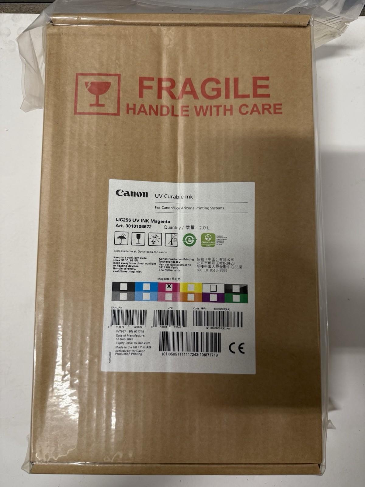 OCE IJC256 UV ink magenta art. 3010106672 for Arizona printing systems 2l origin