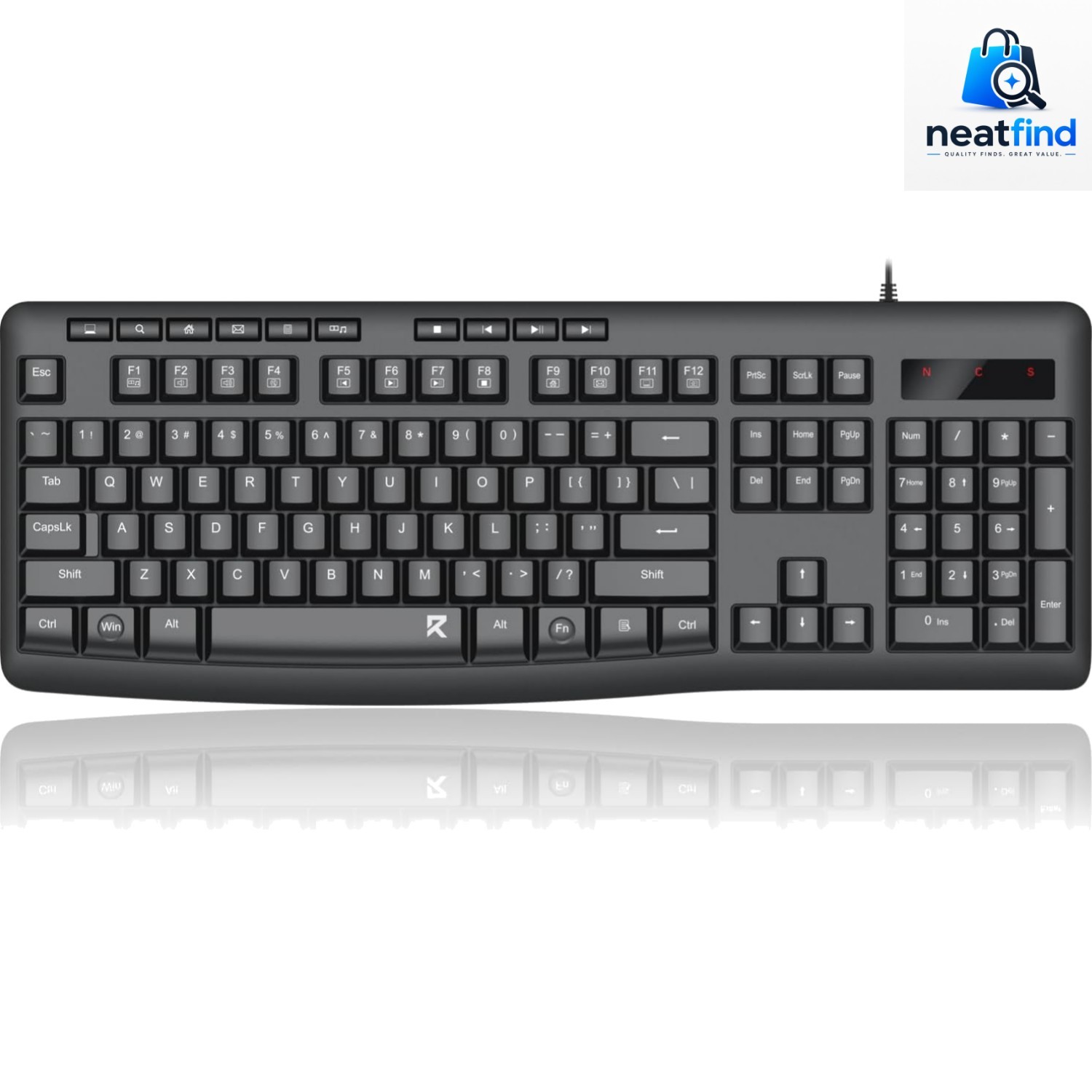 Quiet Wired Computer Keyboard with Large Number Pad - Spill-Proof & Ergonomic
