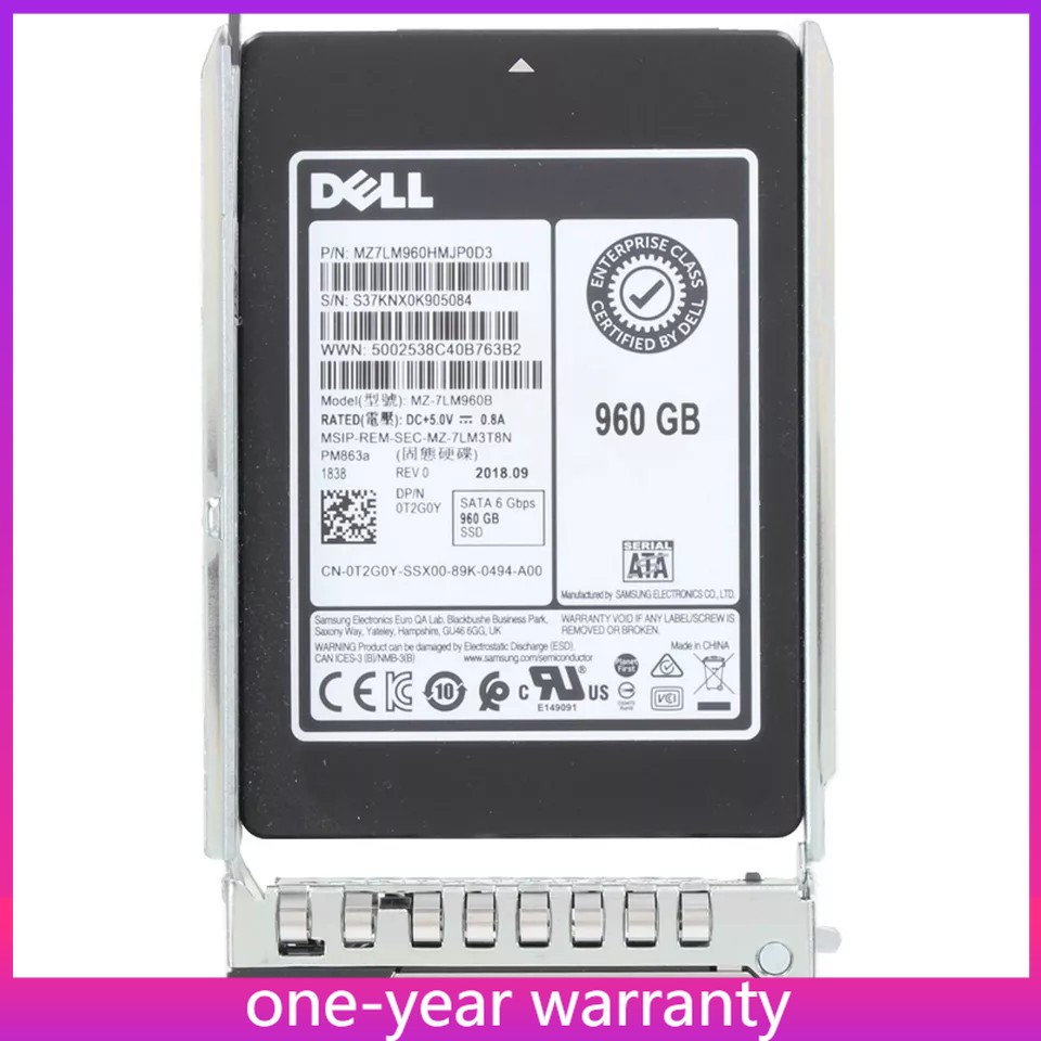 New  Dell T2G0Y 0T2G0Y MZ7KM960HMHQ0D3 960GB SATA 6Gb/s 2.5'' SSD 14/15/16G KIT