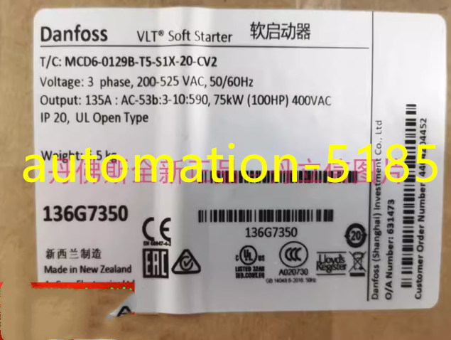 Danfoss Soft Starter 136G7350 MCD6-0129B-T5-S1X-20-CV2 75KW Brand new