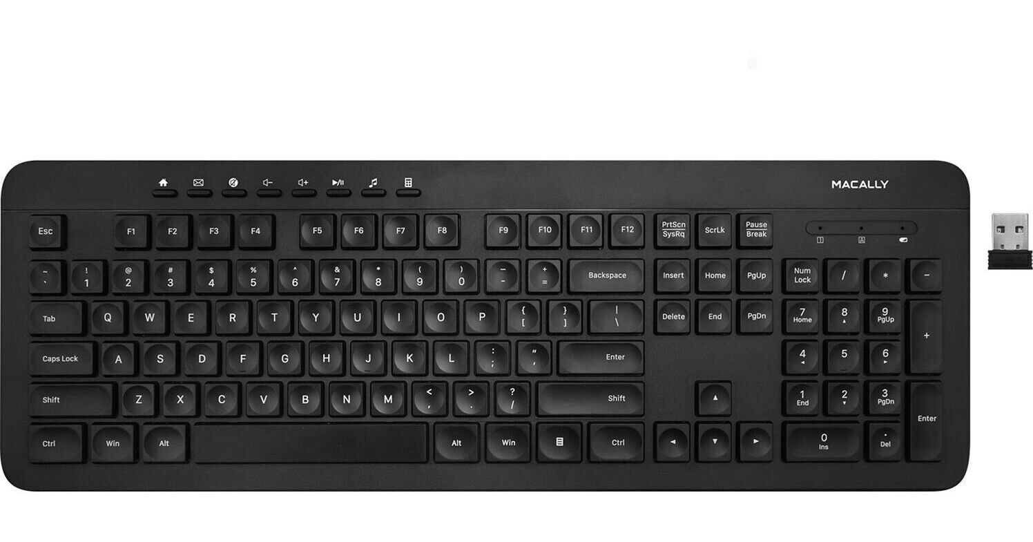 Macally Wireless Keyboard 2.4g RFDDKEY, Full Size, Numeric Keypad, RF Receiver