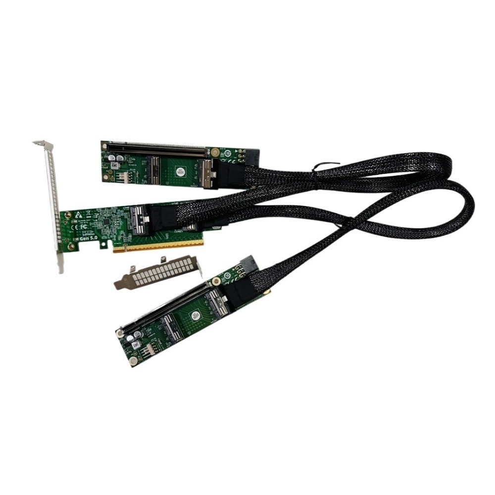 PCI-e 4.0 X16 to SFF-TA-1016 X8 MCIO Bifurcation Adapter Riser Card 75CM cable
