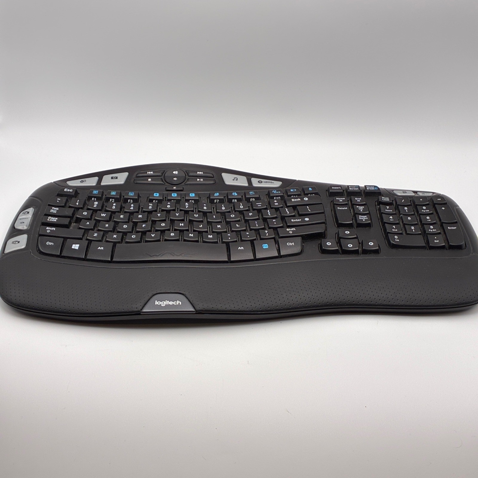 Logitech K350 Wireless Keyboard Black Ergonomic Wave Design Unifying Receiver