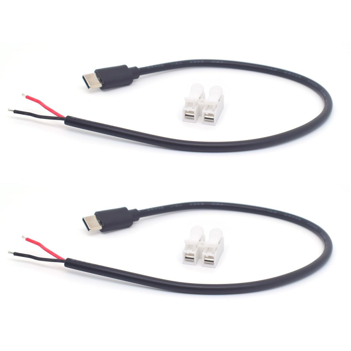 ELNONE 2PCS 22AWG USB C Male Pigtail 2 Wire, 0.3M/1FT Short 5V 3A C Black