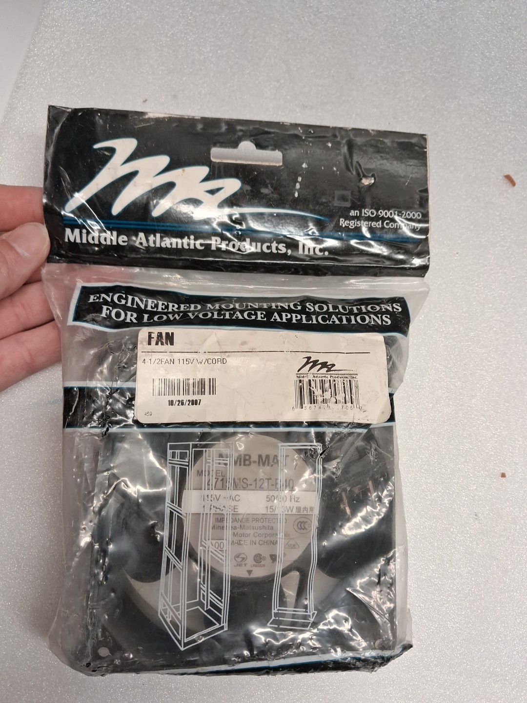 Middle Atlantic 4.5” Fan 115V w/ Cord Rack Cooling AV Cabinet Fan NOS