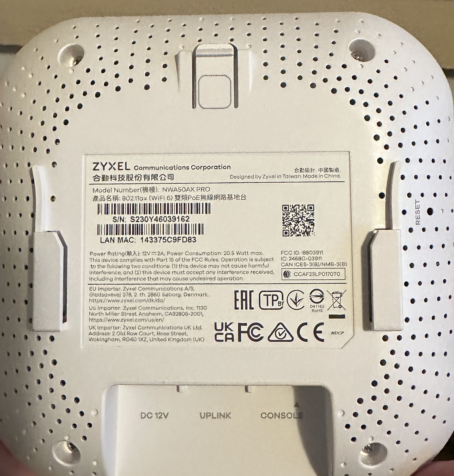 Zyxel NWA50AXPRO WiFi 6 AX3000 Multi-Gig Access Point