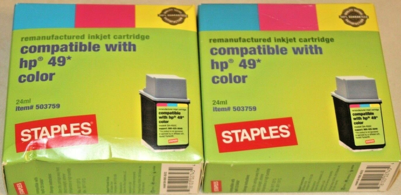 2x Staples Brand Non-Oem Compatible with hp 49 Color Ink Cartridges 503759 350c 