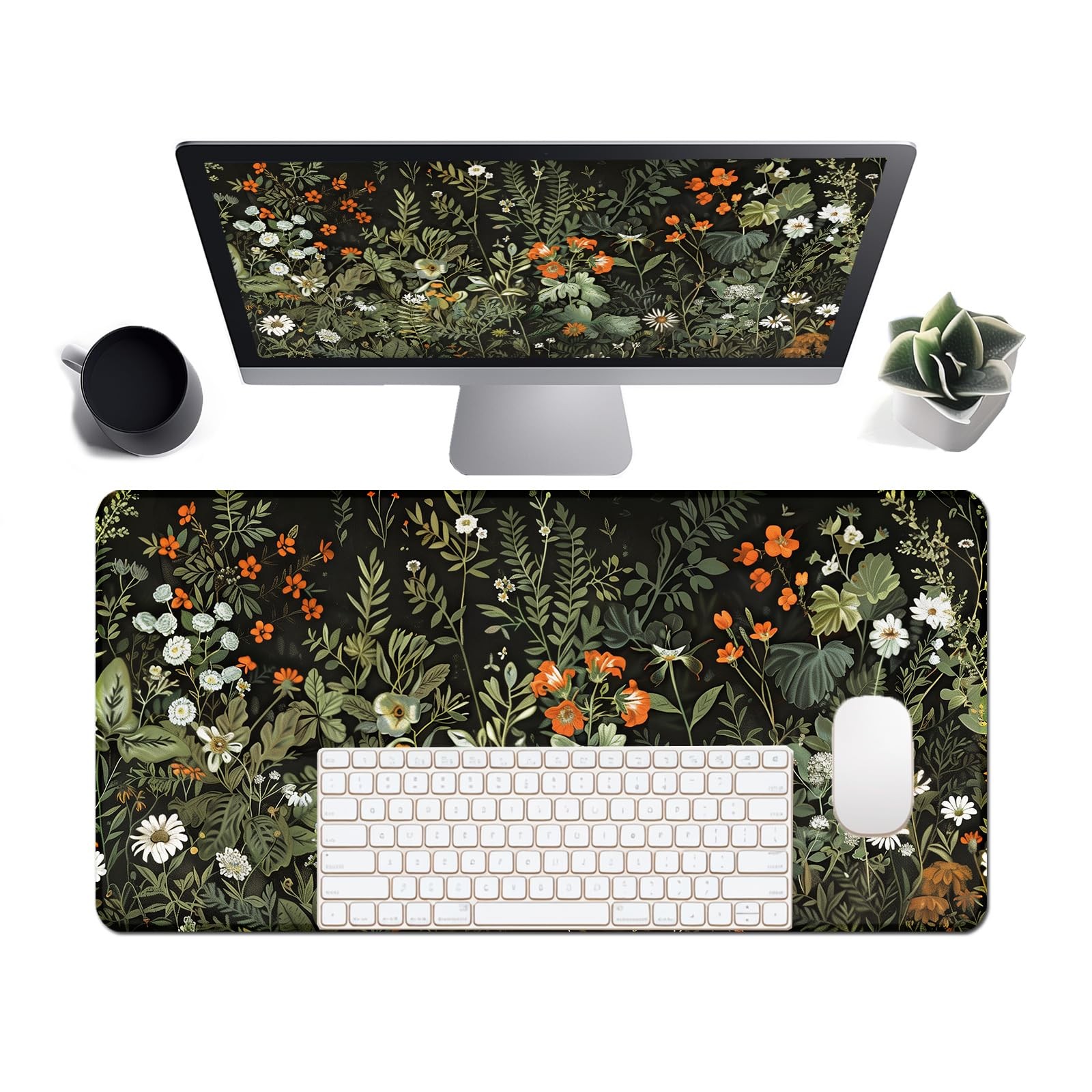 31.5x15.7 Inch Floral Large Desk Mat Waterproof Extended Gaming Mousepad