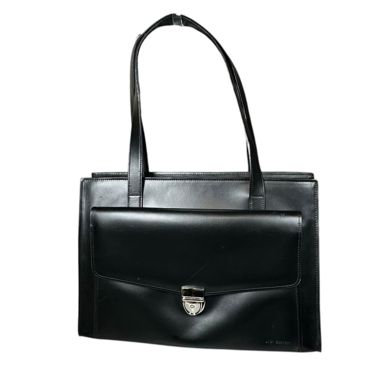 Jack Georges Black Italian Leather Executive Business Laptop Briefcase Locking