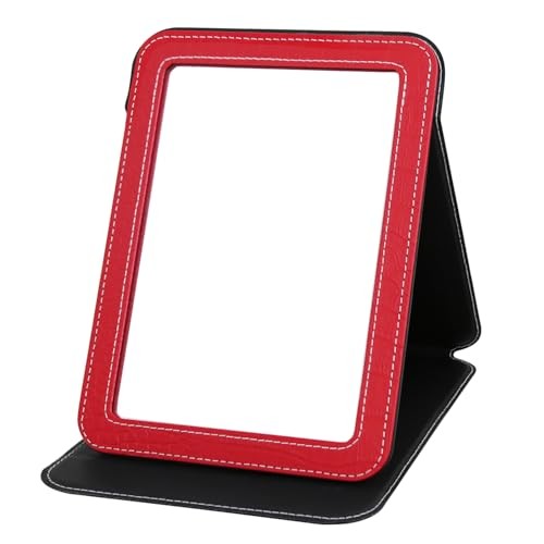 Foldable Desk Mirror, 6.5×8.9” Adjustable Angle Rounded 8.9"L x 6.5"W Red