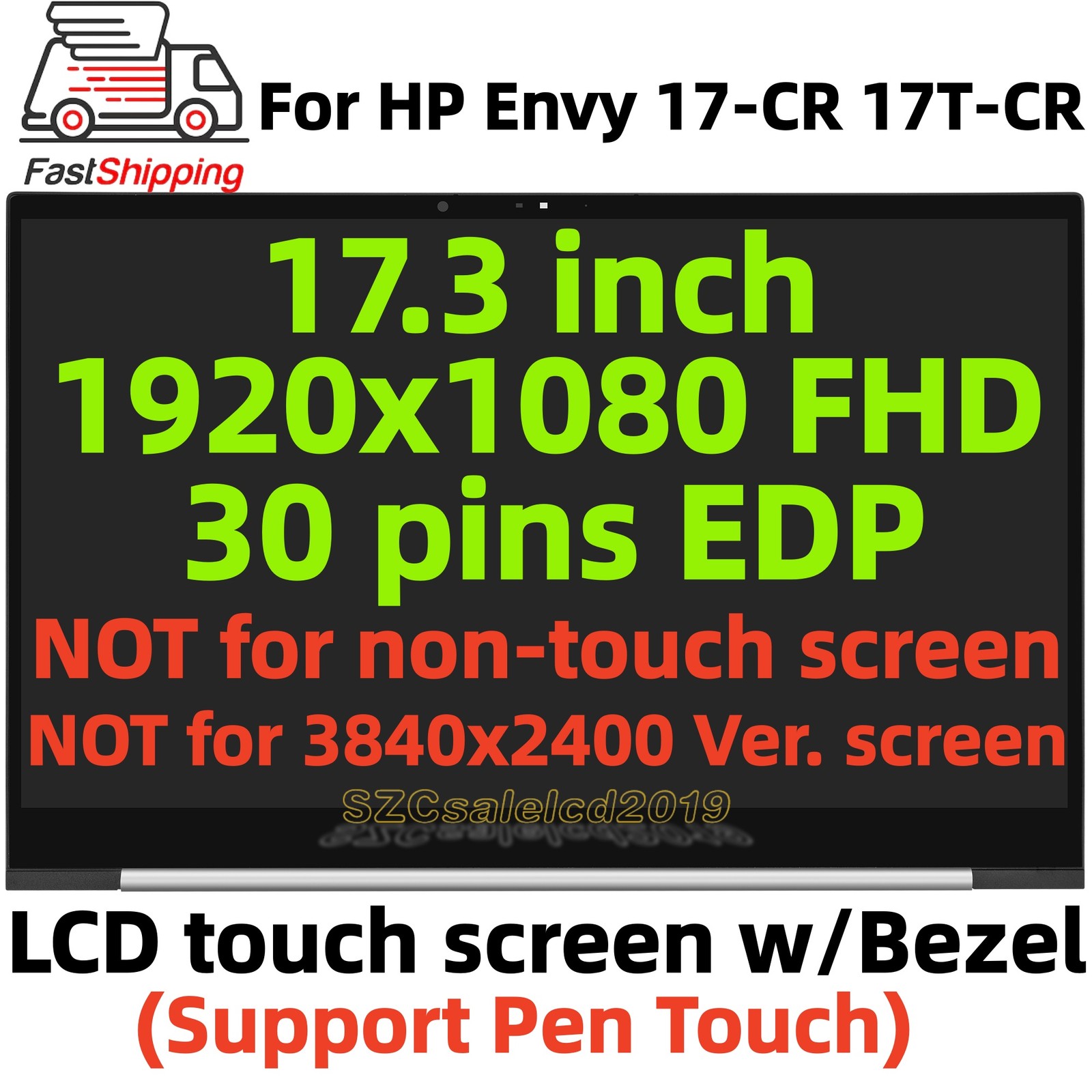HP Envy 17T-CR100 17T-CR0000 Display Touch Screen 17.3" FHD N13553-001 w/Bezel
