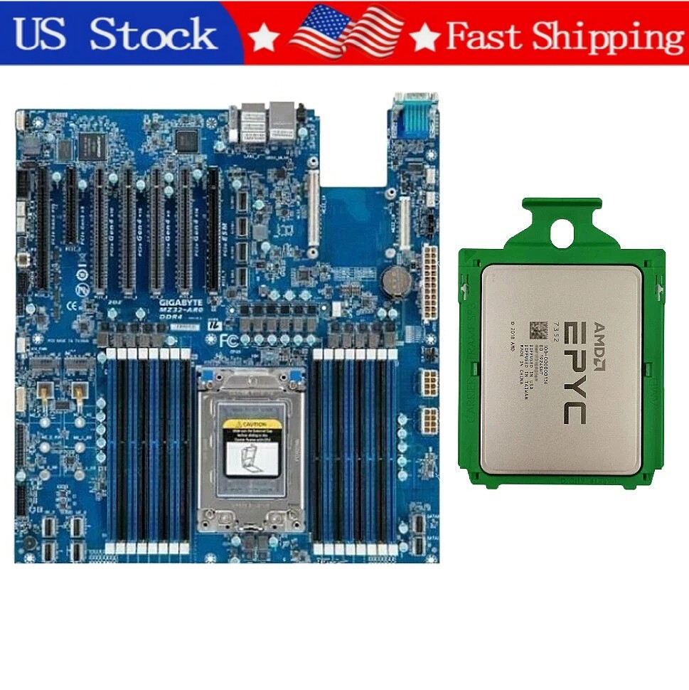 New Gigabyte MZ32-AR0(MZ32-001) SP3 Motherboard+AMD EPYC 7352 24C 48T 2.3GHz CPU
