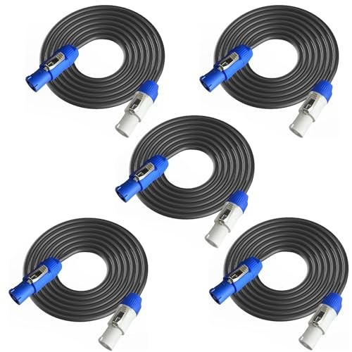 Powercon Power Cable 12AWG Extension Cord, 6FT, Male-to-Female, 5 Pack