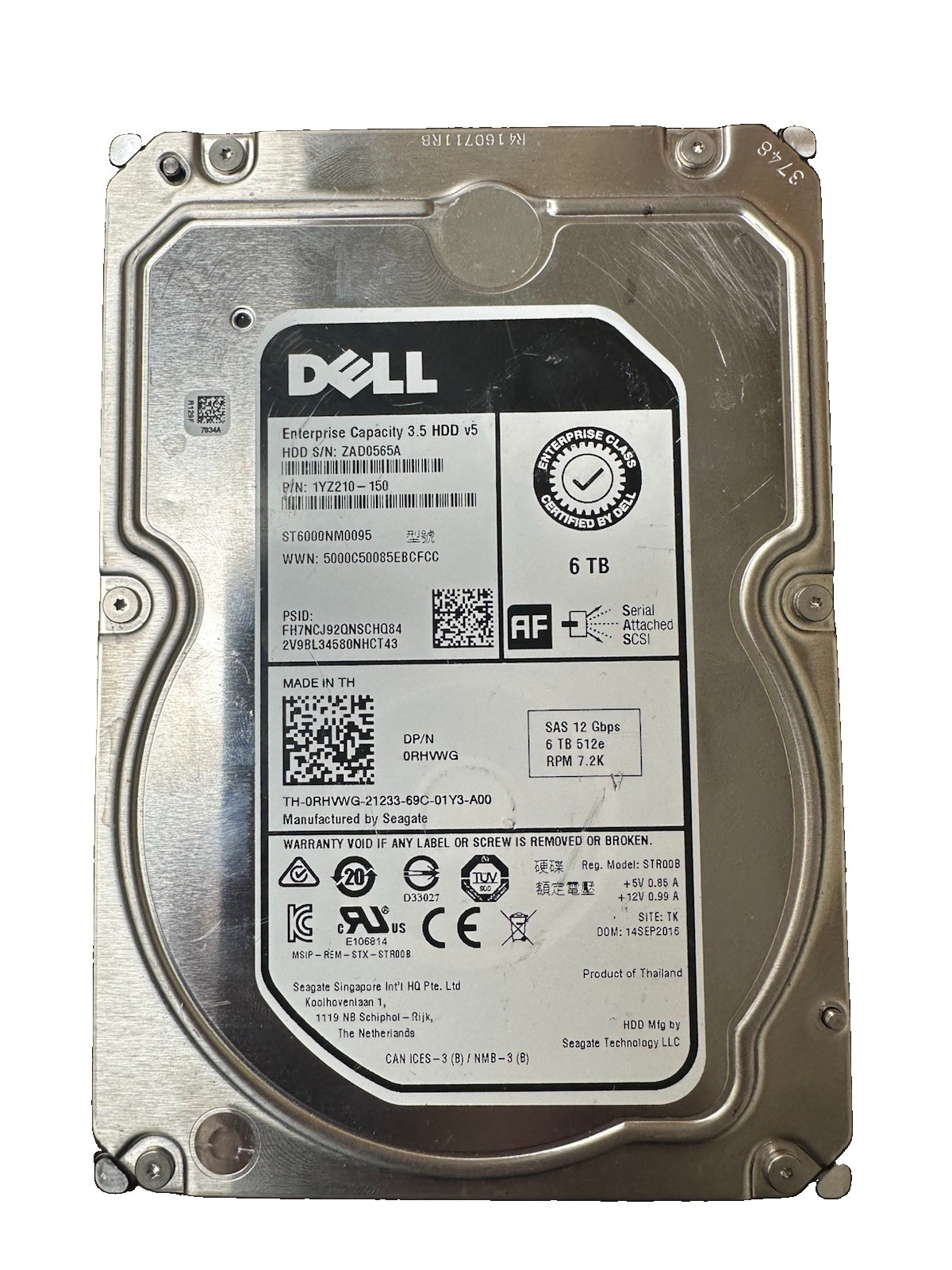 Dell ST6000NM0034 1HT27Z-150 NWCCG 6TB SAS 3.5 7.2K ENTERPRISE SERVER DRIVE HDD