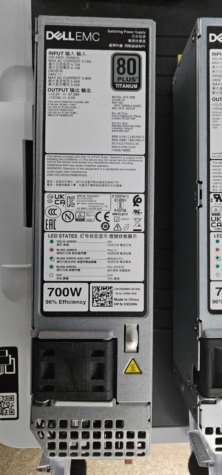 Dell 700W Power Supply 3D09N, 03D09N **** 200-240V ONLY **** R350 R450 R550 R650