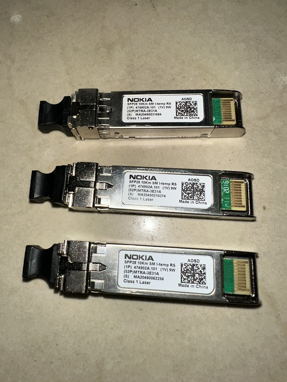Lot Of 3 Genuine Nokia AOSD SFP28 10Km SM I-TEMP RS 474902A.101 RTXM330-201-C39