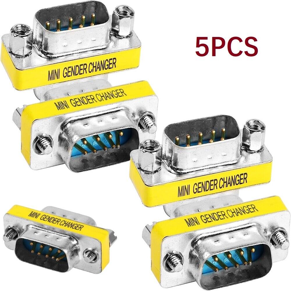 5x DB9 D-SUB 9 Pin RS232 Serial Male to Male Mini Gender Changer Coupler Adapter