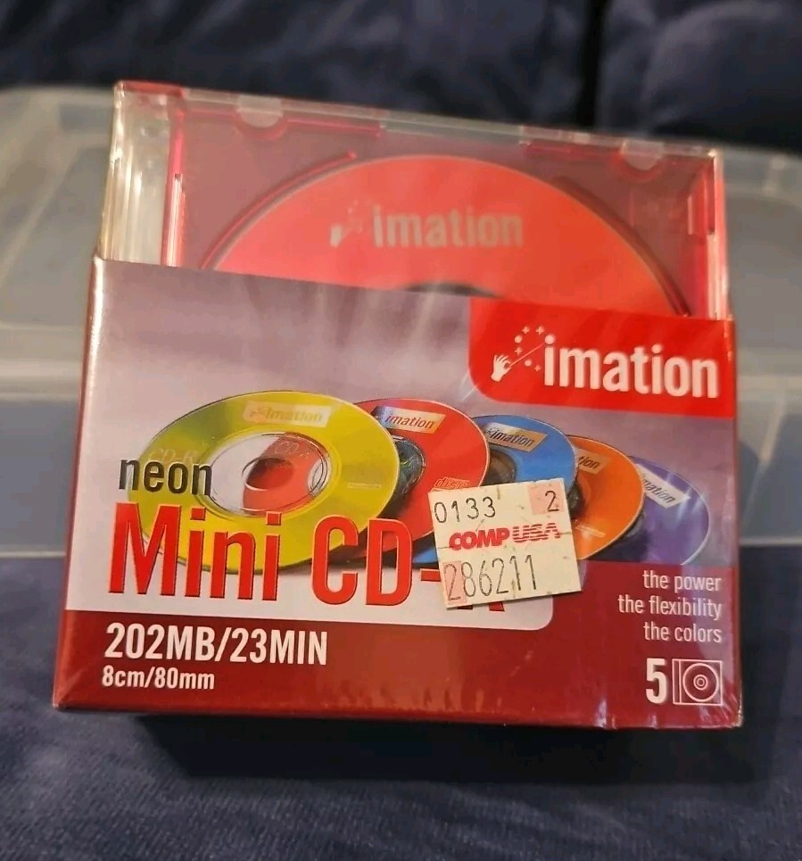 Imation Neon Mini CD-R 5 Pack (202MB/23Min) fit 8cm/80mm CD trays RipGO 