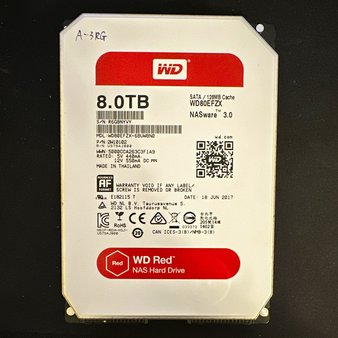 Western Digital WD Red 8TB 3.5in SATA 5400RPM 128MB WD80EFZX NASware