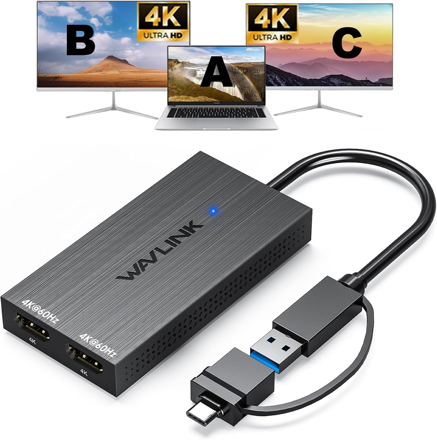 WAVLINK Dual Monitor DisplayLink Docking Station USB 3.0/USB-C Dock 4K HDMI DP