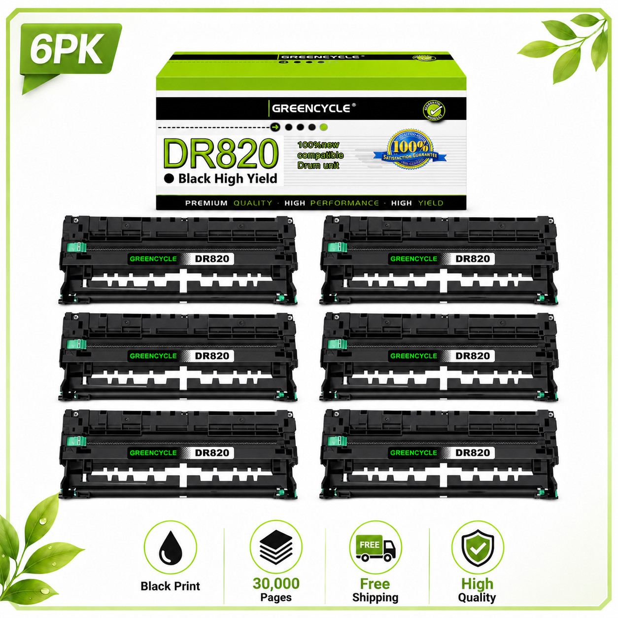 6PK Compatible For Brother HL-5200DW HL-6200DW HL-6200DWT MFC-6750DW DR820 Drum