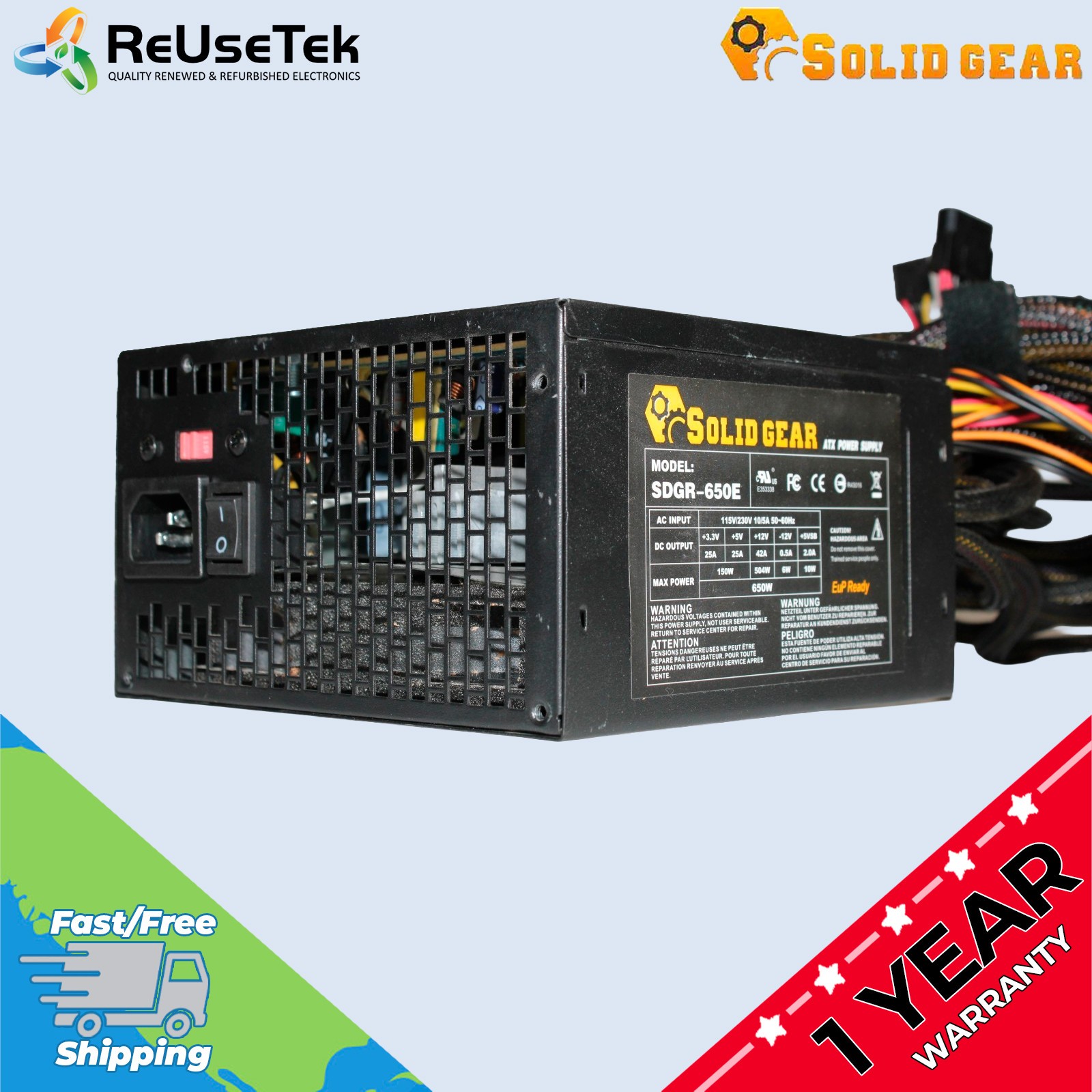 Solid Gear SDGR-650E 650W ATX Power Supply | Standard Desktop PSU Non Modular