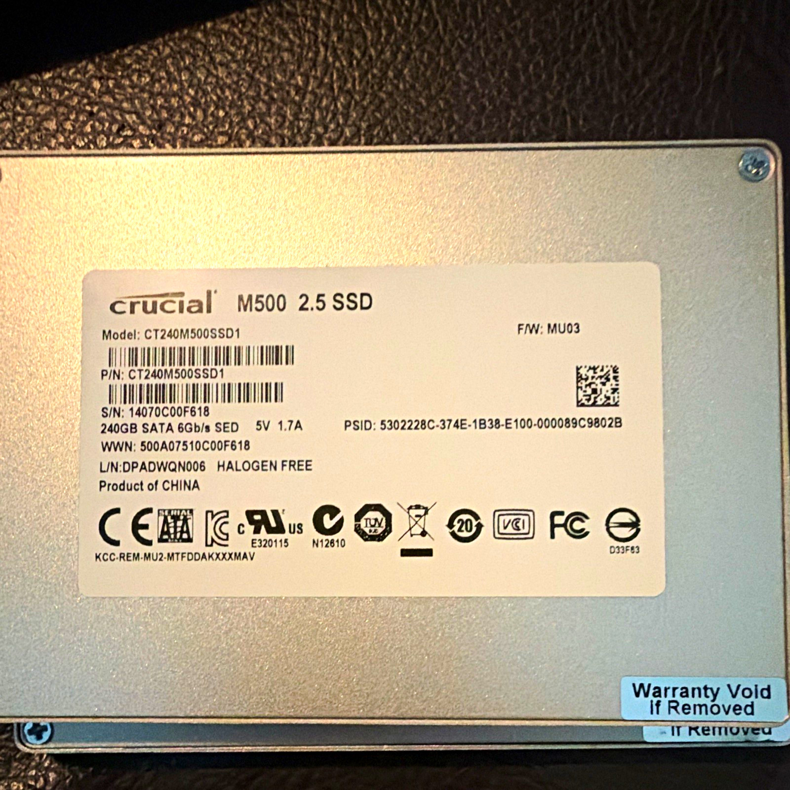 Crucial M500 240GB 2.5in SATA III Internal SSD SED CT240M500SSD1
