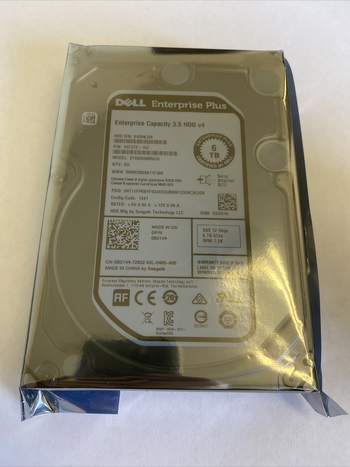 Dell Seagate ST6000NM0034 6TB 7.2K SAS 12 Gbps 3.5" Hard Drive DP/N 8D1V4 08D1V4