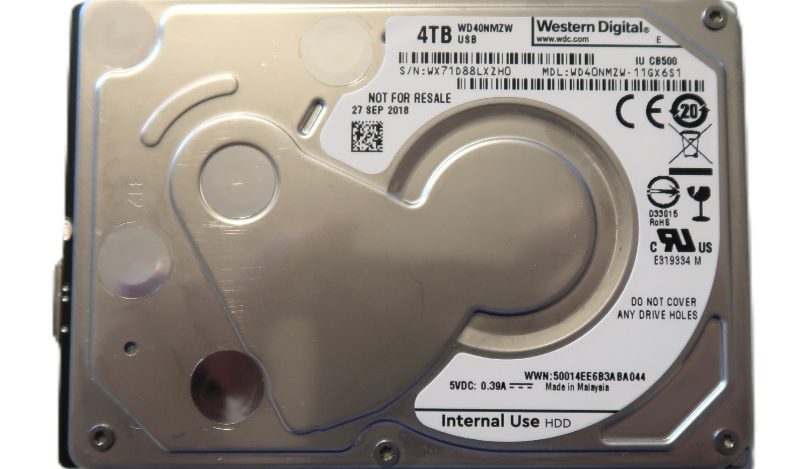Western Digital WD40NMZW-11GX6S1 (WX71) Malaysia 4TB USB SEP/2018