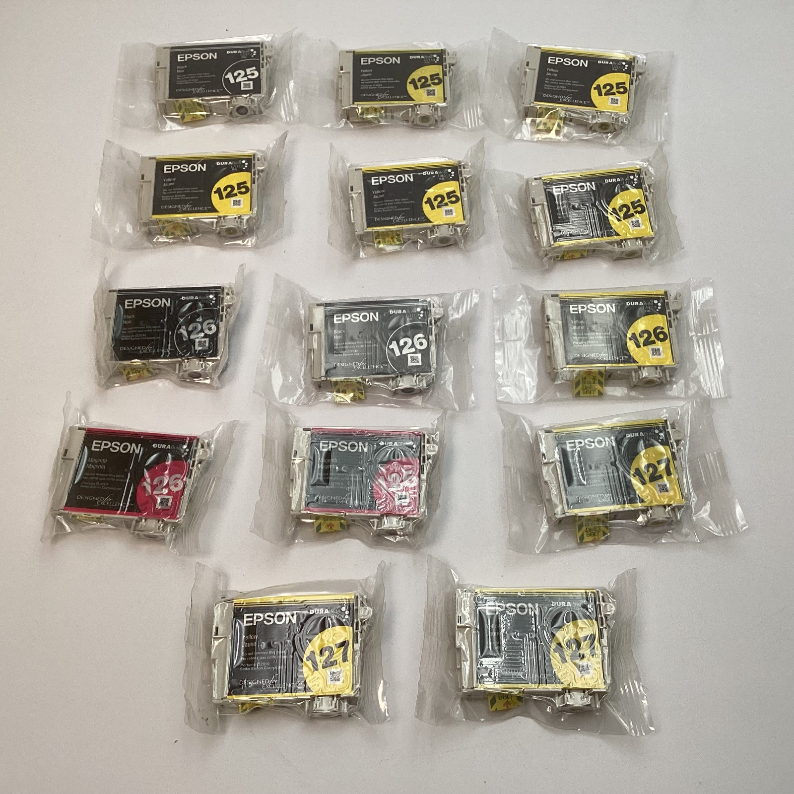 Lot of 14 Epson DURABrite Ultra Ink T125 T126 T127 Black Yellow Magenta - READ