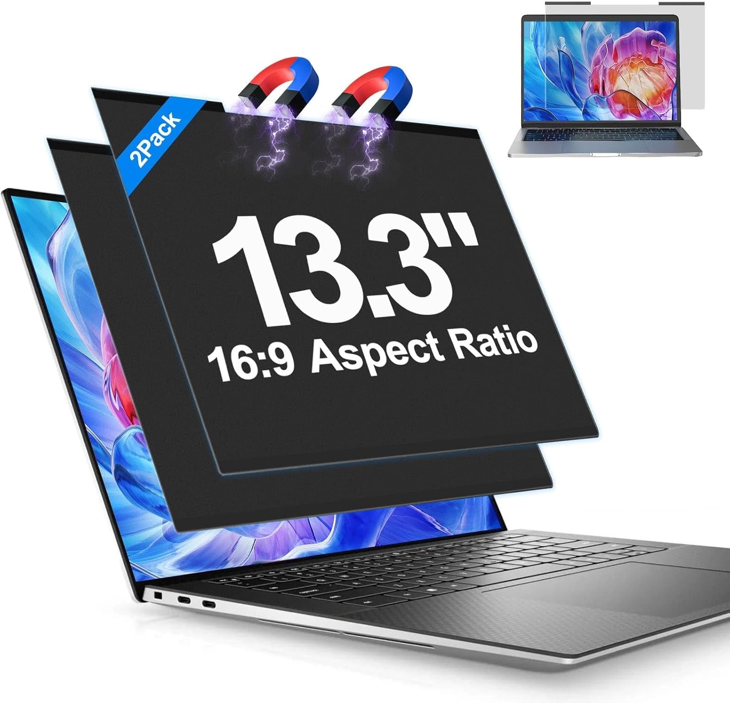 2Pack Magnetic Laptop Privacy Screen Filter 13.3 inch Anti-Glare Protector