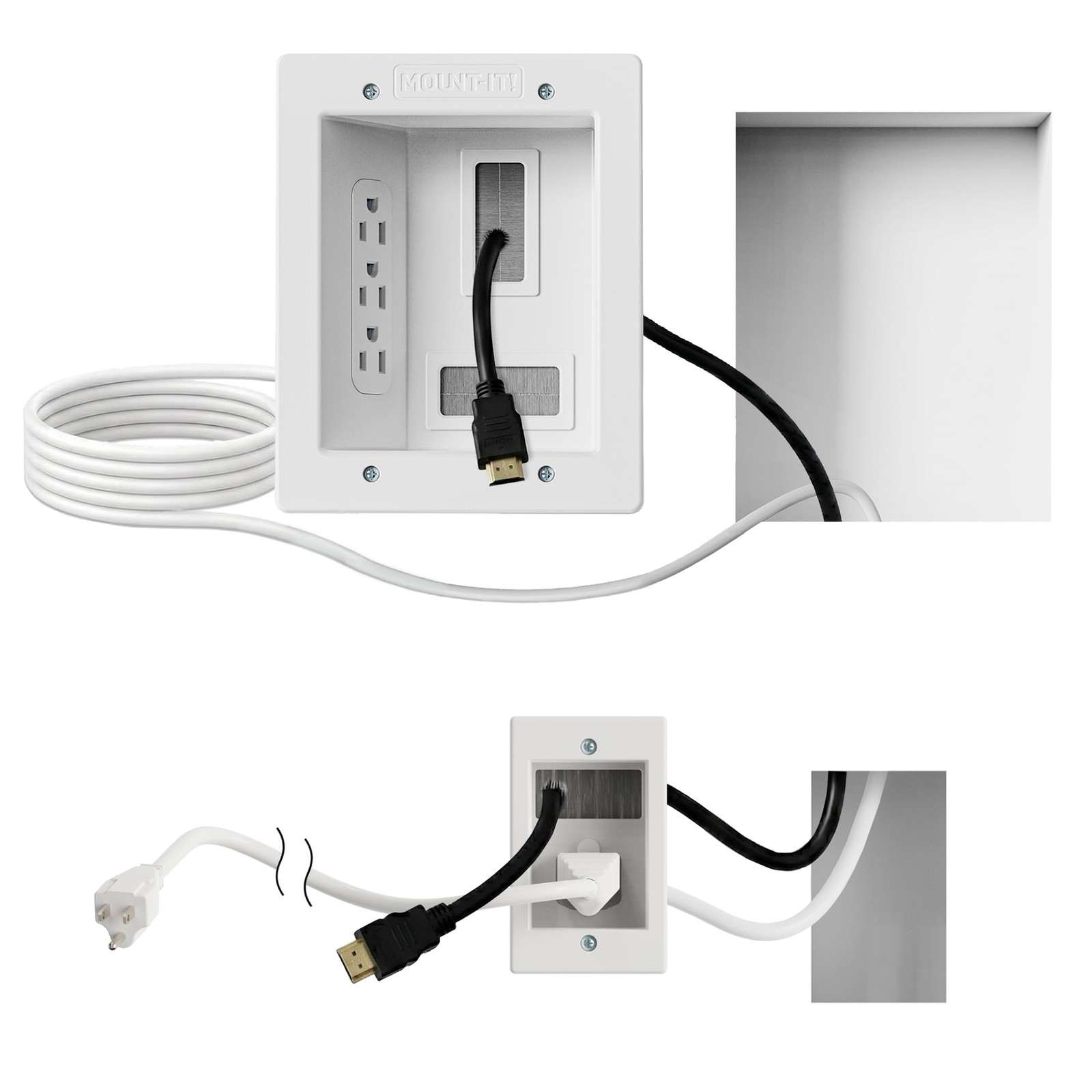 Mount-It in-Wall TV Cable Management Kit with Recessed Power - Triple Outlet.