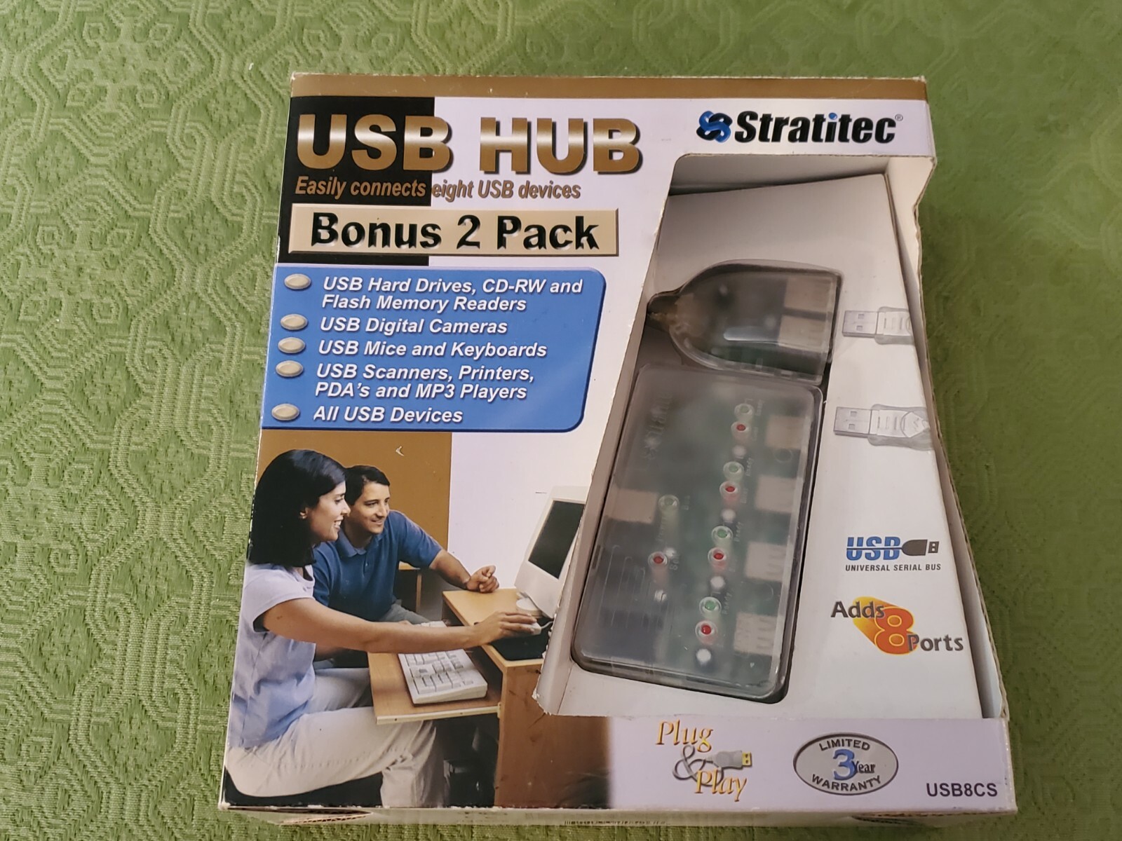 NEW 4 Port USB HUB "Stratitec"  Bonus 2 Pack - Easily Connects 8 USB Devices 