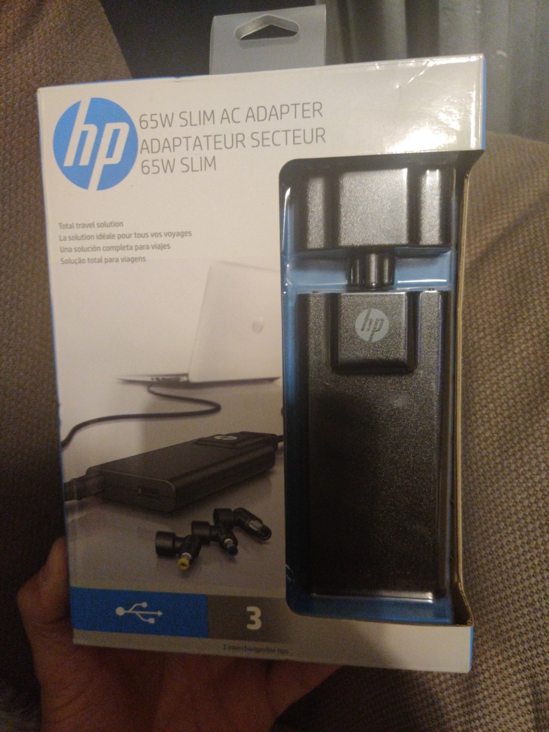 HP 65W Slim AC Adapter G6H47AA#ABA charge multiple devices 3 tips NEW & SEALED