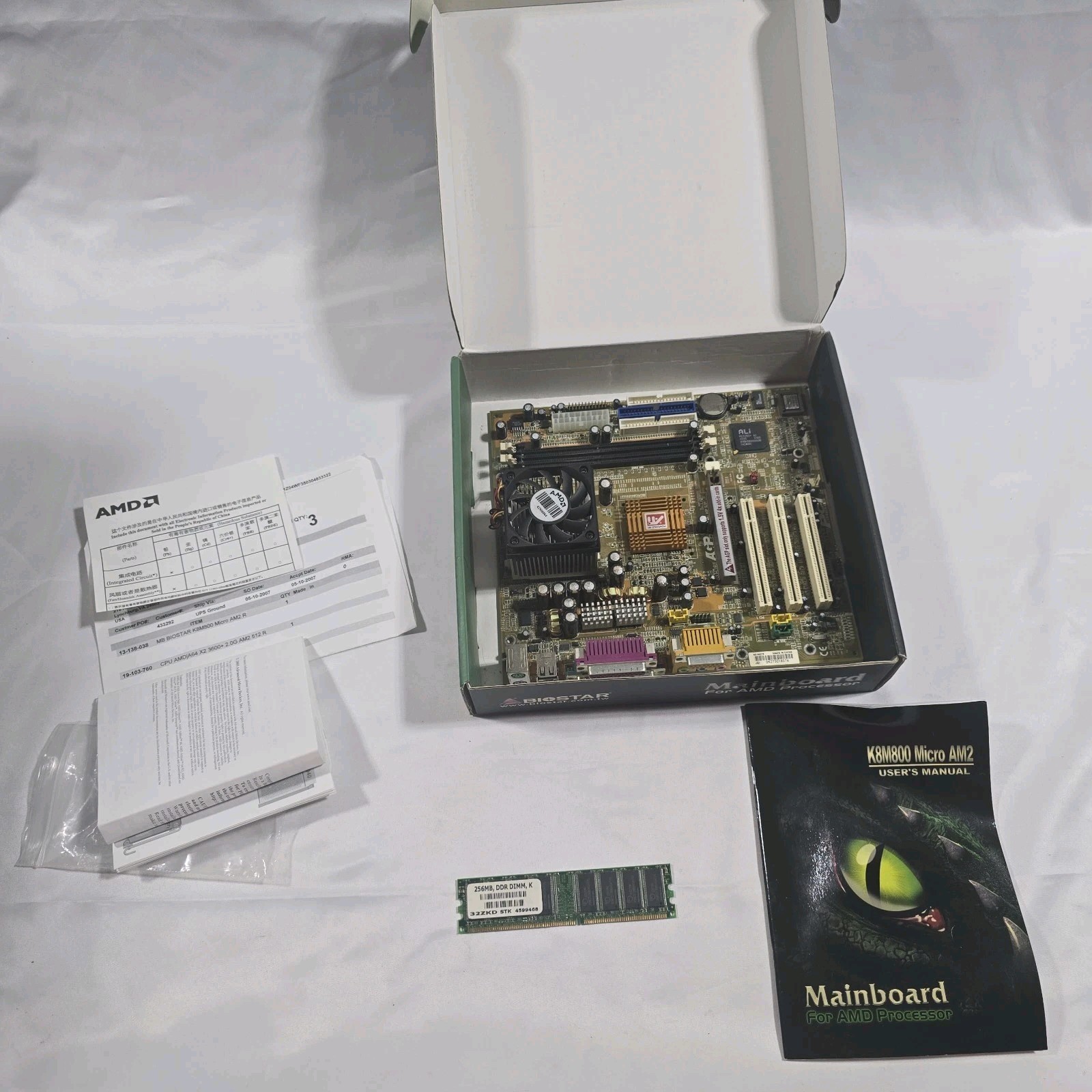 Biostar K8M800 Motherboard, AMD Athlon64 X2 3600+ 2.0GHz, AM2, Micro ATX, 512M