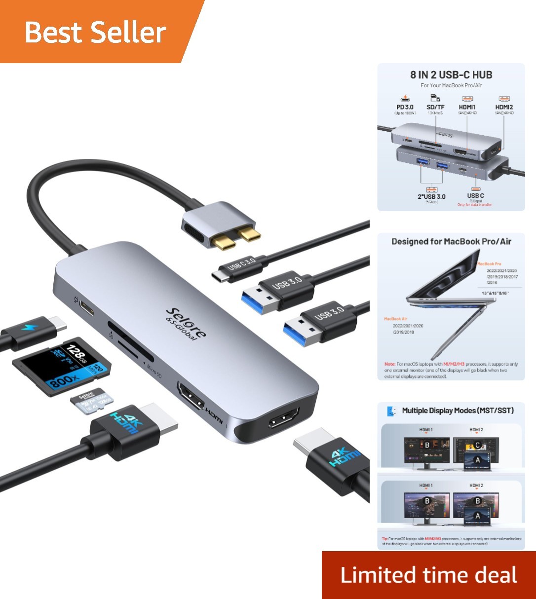 All-in-One Selore Docking Station: Dual HDMI, Fast Data Transfer, MacBook Ready