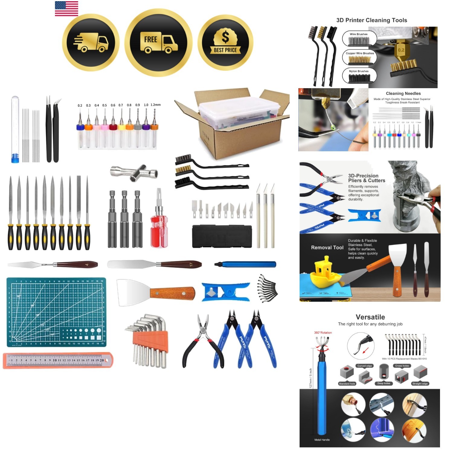 3D Printer Tool Kit with Case Deburring Nozzle Cleaning Cutter Wrench Set