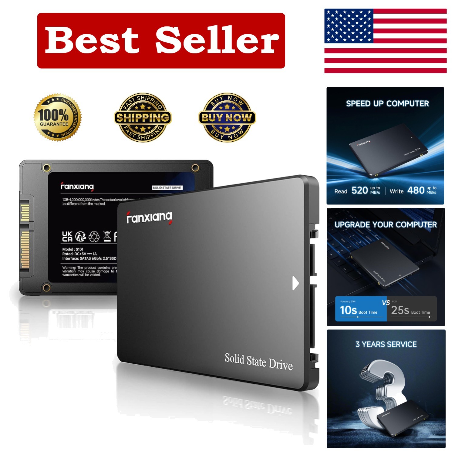 Ultra-Fast 1TB SSD SATA Drive with 3D NAND TLC - Perfect for PCs and Laptops
