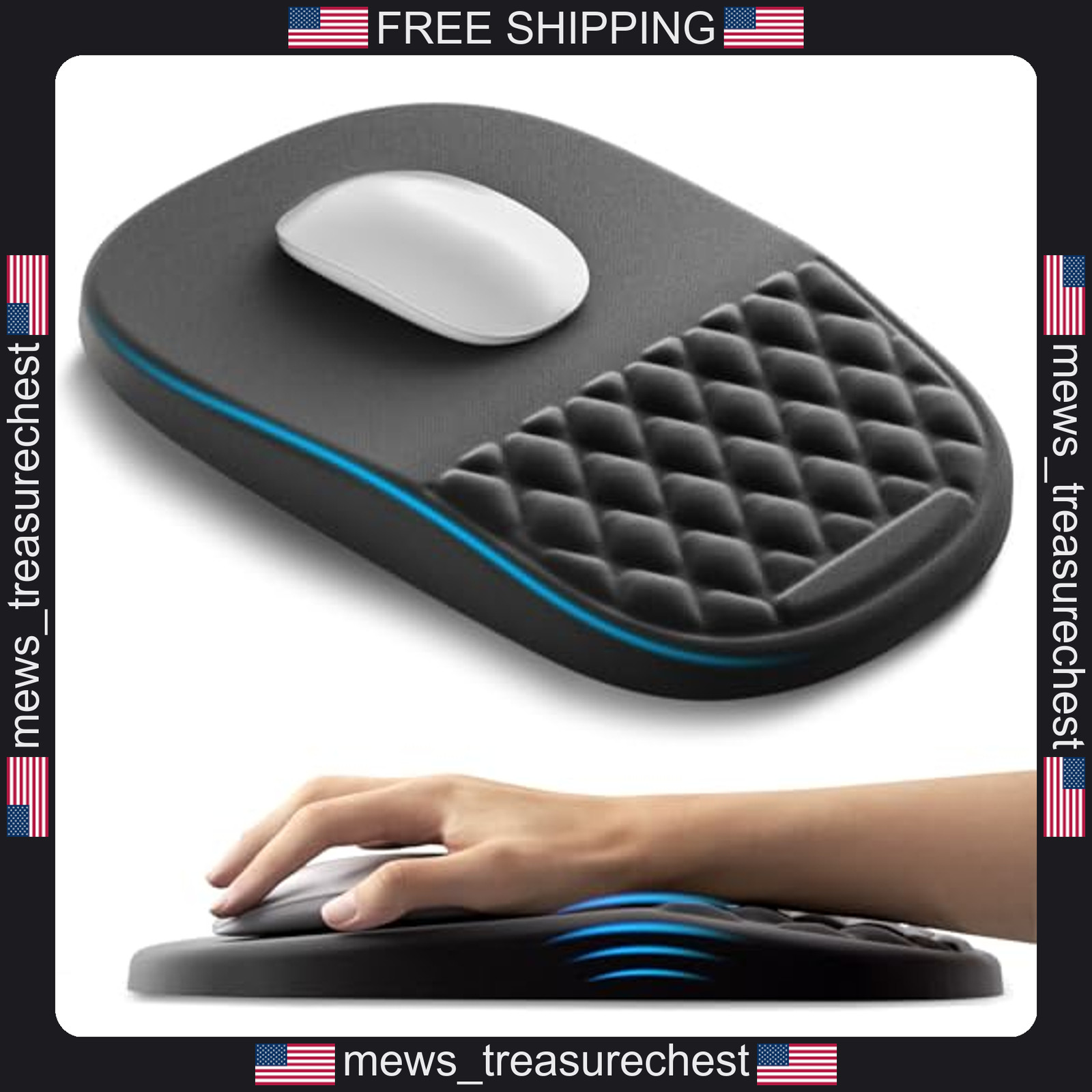 Ergonomic Mouse Pad with Wrist Rest, Memory Foam, Non-Slip Base, Black