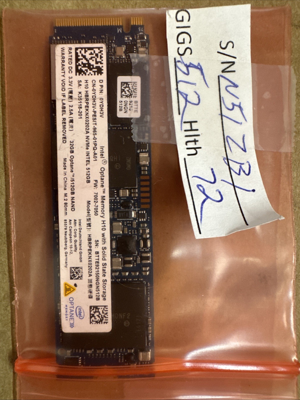 Intel H10 HBRPEKNX0202A 512GB + 32GB Optane Memory SSD M.2 2280 PCI-E Gen 3.0 x4