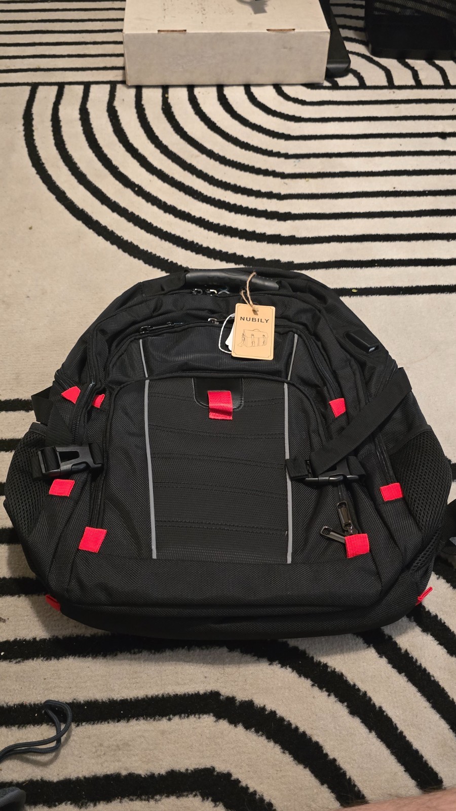NUBILY Travel Laptop Backpack NWT Black Red 17.3” ScanSmart USB + Organizer Bag