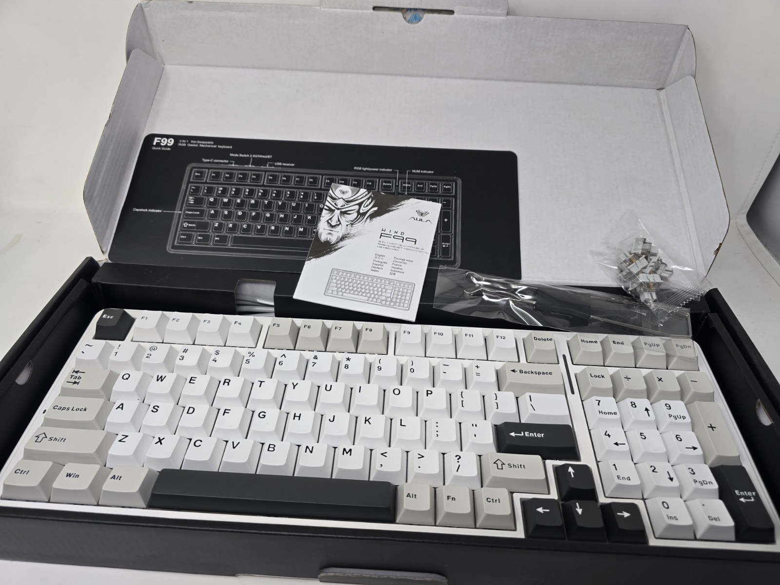 AULA F99 Wireless Mechanical Keyboard,Tri-Mode BT5.0/2.4GHz/USB-C Black&Grey&Whi