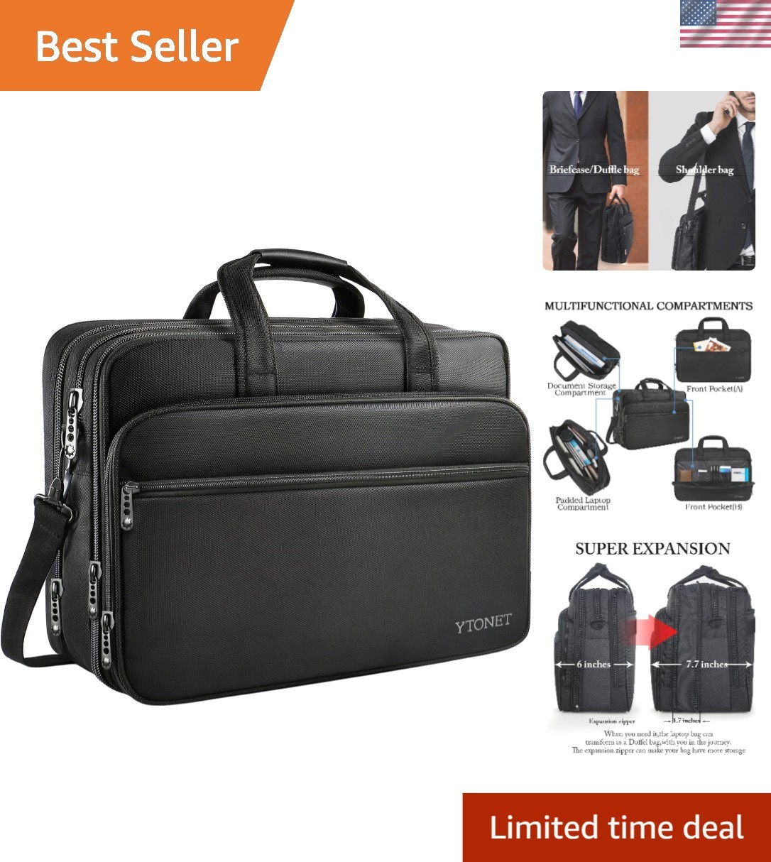 Expandable 18 Inch Gaming Laptop Briefcase - Water-Resistant Travel Bag for Men