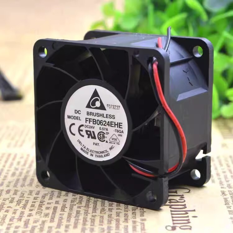 Delta FFB0624EHE DC24V 0.57A 6038 6CM 2-Wire Dual Ball Cooling Fan