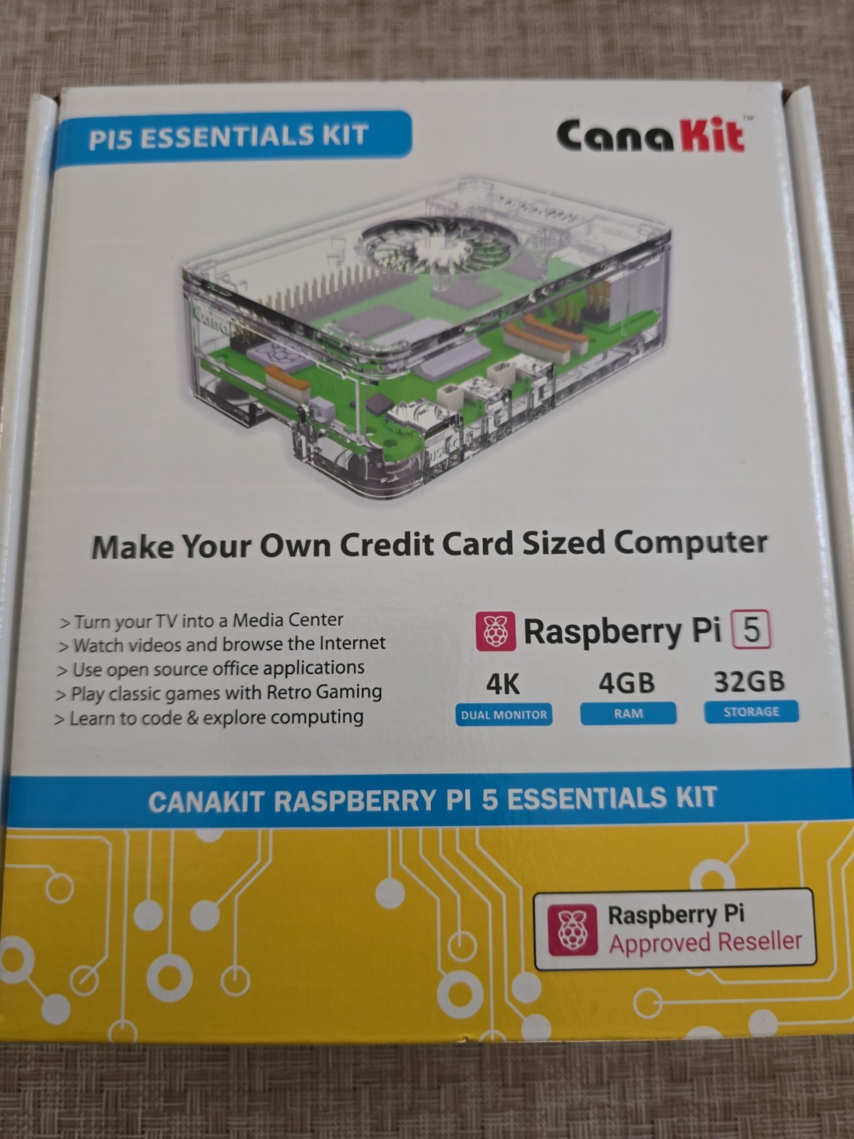 CanaKit - Raspberry Pi 5 Essentials Kit - Turbine (4GB) - Clear