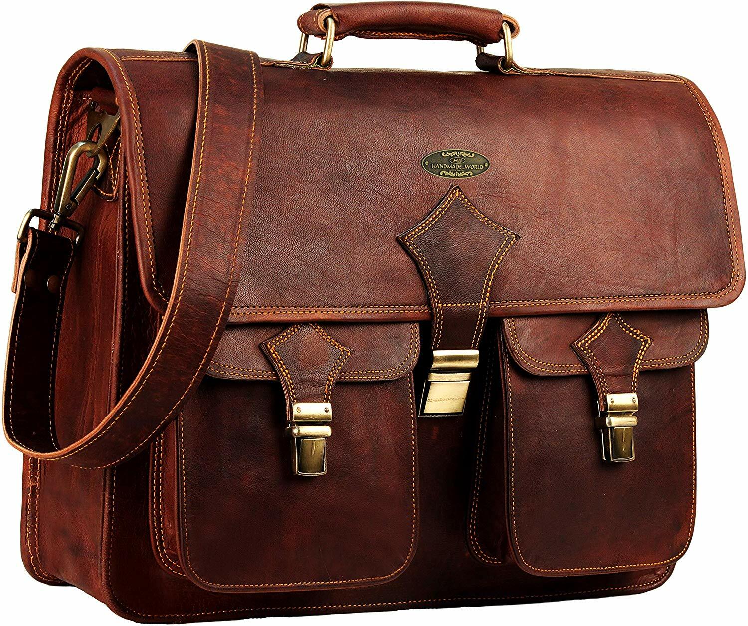 Genuine Quality 18 Inches Leather Messenger briefcase bag Men Women by Hulsh